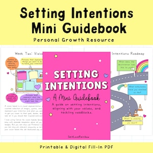 Guía para establecer intenciones / Imprimible / Afirmaciones / Establecimiento de metas / Tablero de visión / Arcoíris de amor propio / Reestructuración mental