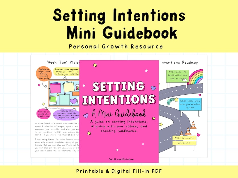 Setting Intentions Guidebook | Printable | Affirmations | Goal Setting | Vision Board | Self-Love Rainbow | Mindset Reframing image 1