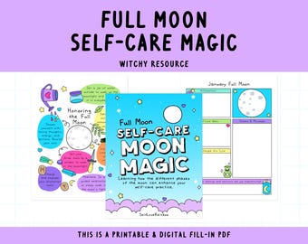 Guide de soins personnels pour la pleine lune | païen | Wicca | Sorcière | Tarot | Grimoire | Livre des ombres | Magie de la lune imprimable | Feuilles de travail lunaires