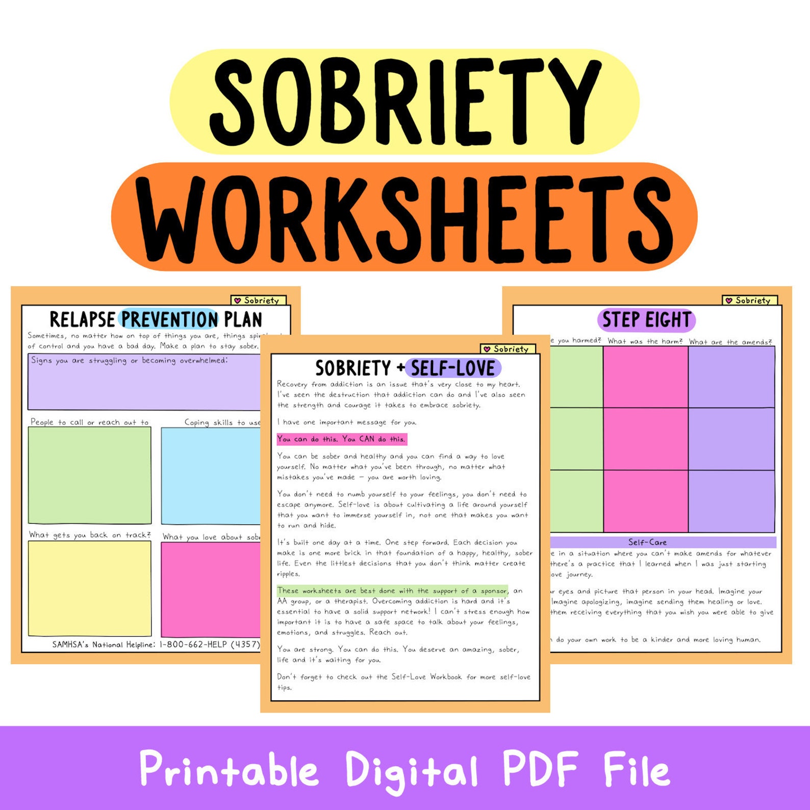 Sobriety Worksheets Recovery AA Addiction Sober Life Etsy