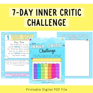 7-Day Inner Critic Challenge | Negative Self-Talk | Self-Worth | Inner Critic | Mental Health Workbook | Trello Board