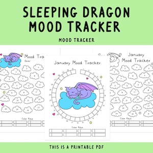 Dragon Mood Tracker | Handgetekend | Zelfliefde regenboog | Stemmingslogboek | Geestelijke gezondheid | Angsttracker | Circulaire stemmingskaart | Afdrukbare stemming