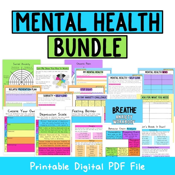 the mental health bundle anxiety depression therapy etsy