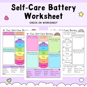 Social Battery Self-Care Worksheet, Printable Energy Check-In and Recharge Tool