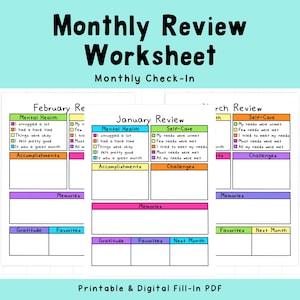 Monthly Review | Self-Care | Mental Health | Planner