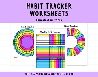 Habit Tracker Worksheets | Mood Tracker | Self-Help | Personal Growth | Bullet Journaling