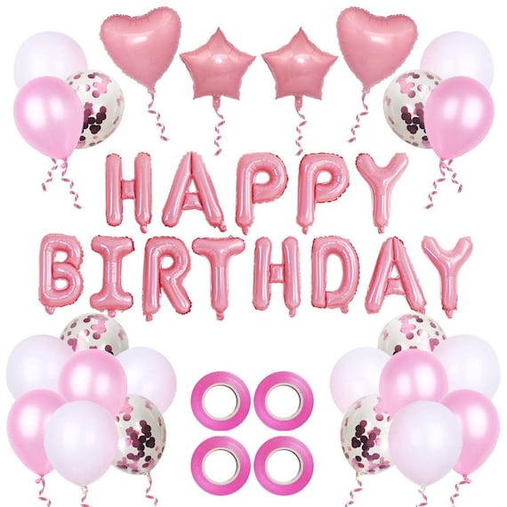 10 Pack 11 1st First Birthday Girl Pink Latex Balloons with Matching Ribbons
