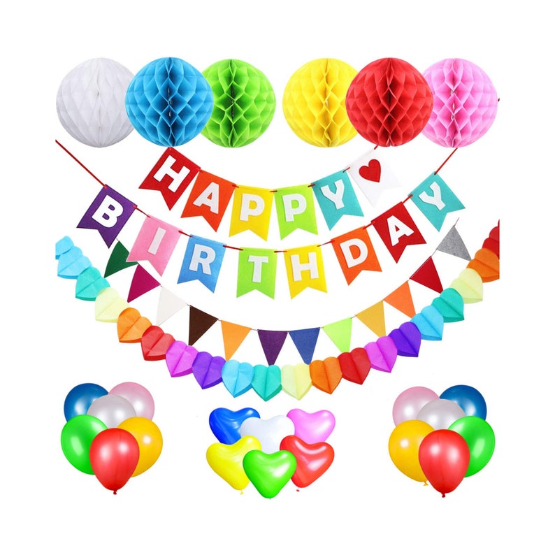 Rainbow Multicolour Happy Birthday Decoration Set Unisex Etsy