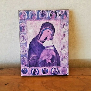 Französische Vintage Massivholz Religiöse Plakette - Mutter Gottes der Barmherzigkeit - Vintage Französische Religiöse Plakette. Massivholzplatte. Oster Geschenk.