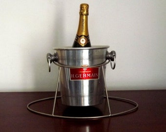 Secchiello per ghiaccio vintage francese H. Germain in argento per champagne e vino con supporto – Articoli da bar.
