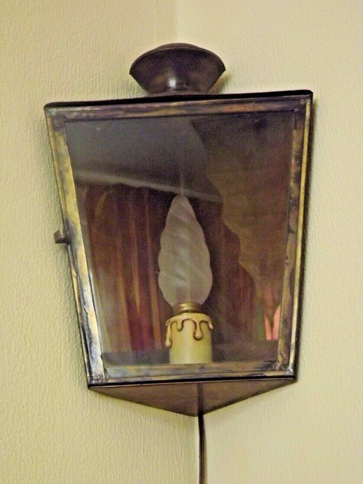 Français Vintage Mid Century Copper & Glass Hanging Corner Wall Lantern - Français Lighting. Lantern