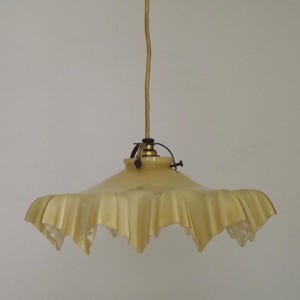 Vintage French Art Deco Pendant Light: Yellow Frilled Glass Shade.