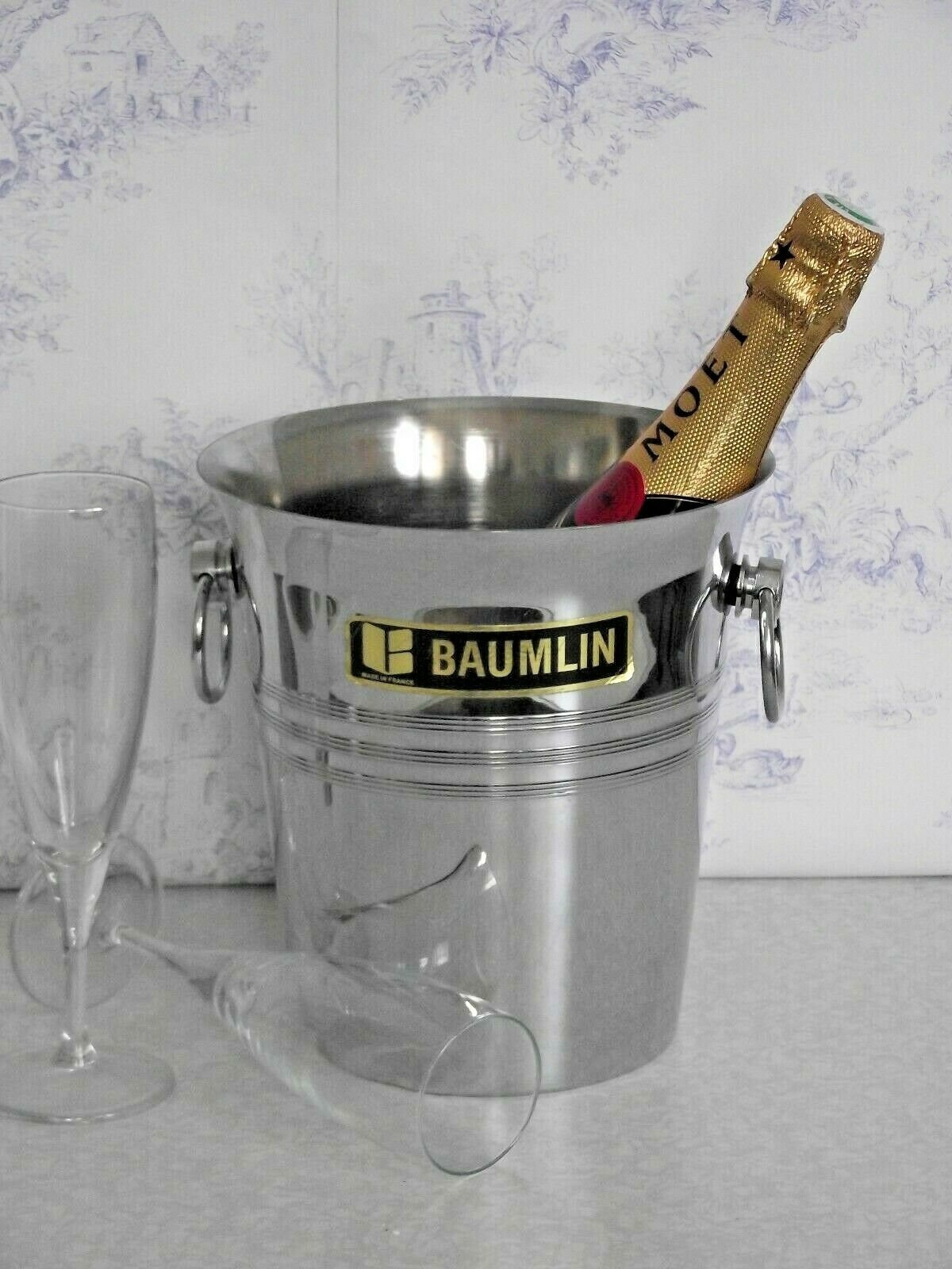 Français Baumlin Swing Handle Silver Metal Champagne/Wine Cooler Seau à Glace - Français Millésime. 