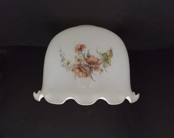 Vintage French Opaline Glass Shade: Floral Decor, Frilled Edge.