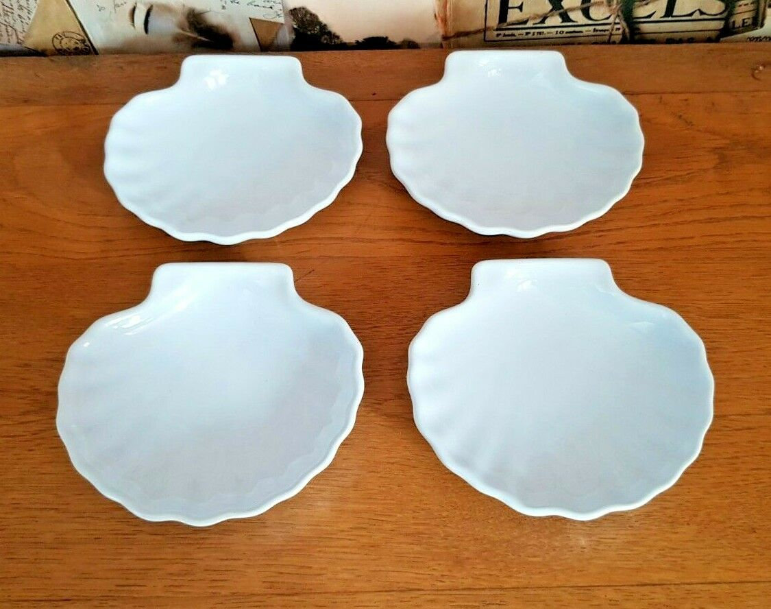 Set 4 Français Vintage Emile Henry White Porcelain Coquille St Jacques Plats - Français. Du Four à L