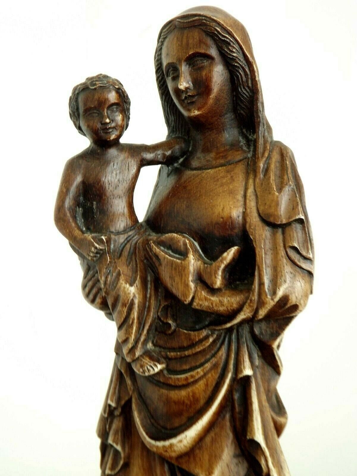 Français Résine Sainte Vierge Marie &enfant Jésus Statue Signée Y Boulanger - Français Figurine Reli