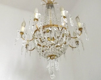 Stunning 8 Arm 12 light Empire Style Montgolfier Basket Crystal Chandelier - French Vintage Lighting. Crystal Chandelier. Romantic Lighting.