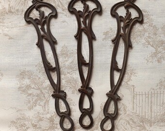 Set Of 3 Art Nouveau Antique Bronze Large Chandelier Hanging Links - French Antique Lighting. Scroll & Leaf Design. Chandelier Restoration.