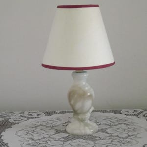 French Vintage Small Marble Table Lamp – Cream with Beige & Blue Veins. French Vintage Lighting. Marble Table Lamp. Marble Bedside Lamp.