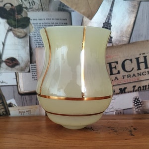 French Vintage Art Deco Replacement Shade Yellow Opaque Glass With Gold Detailing - Chandelier Shade. Lamp Shade. Wall Light Shade