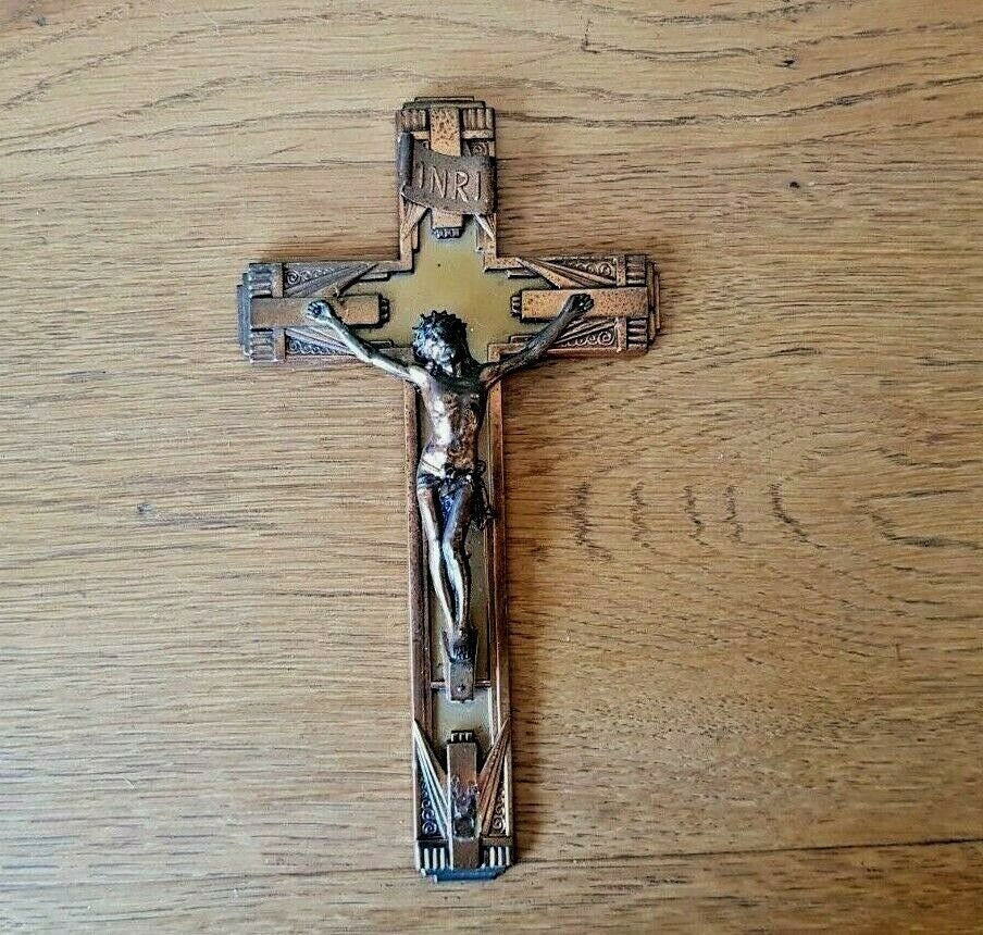 Français Vintage Croix/Crucifix Détaillé avec Crochet Suspendu Inri Badge - Crucifix Français Vintag