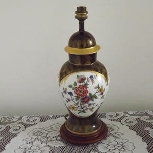French Limoges HERGEY Table Lamp Base Gold Hightlights & Floral Decoration - French Vintage Lighting. Signed Limoges Porcelain Lamp Base.