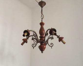 French Vintage Wood & Metal 5-Light Chandelier – Rustic Restoration Project