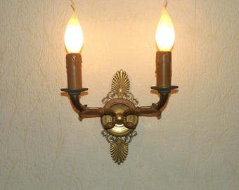 French Vintage Art Nouveau Style Double Bronze Wall Light Adorned