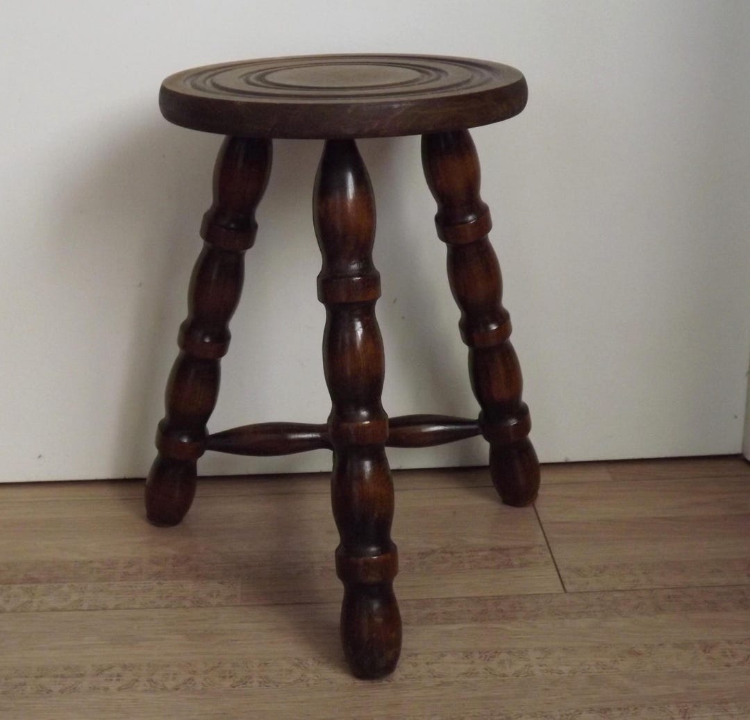 Vintage French Hand Made Wood Milking Stool 3 Spindle Legs Bullseye ...