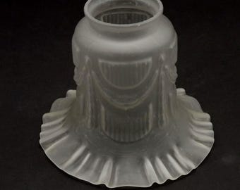 French Vintage Frosted Glass Tulip Shade: Swag Detail, Frilled Edge.