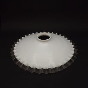 Vintage French White Opaline Glass Pendant Light Clear Glass Frilled Edge - French Vintage Light. Hanging Ceiling Light.Frilled Glass Shade