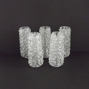 Set of 5 French Vintage Retro Clear Cut Glass Chandelier Replacement Shades - Decorative Replacement Light Shades.