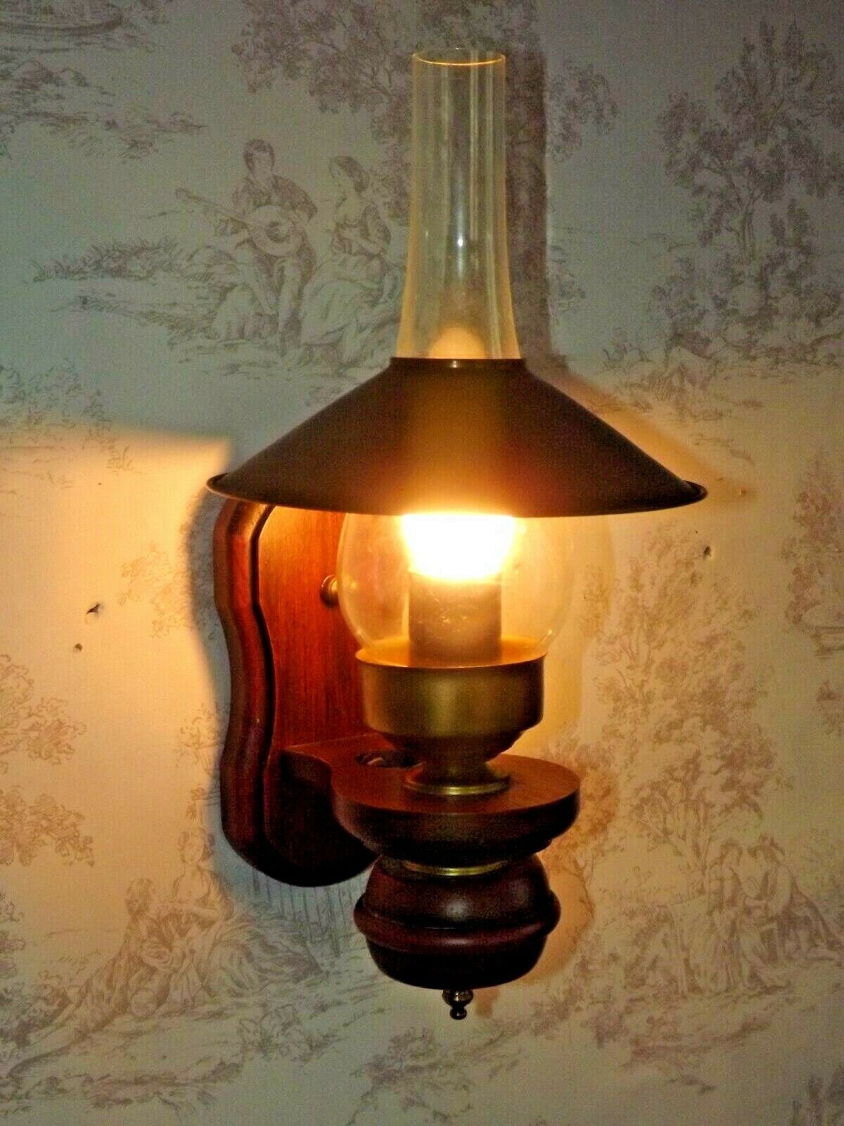 Français Vintage Mid Century Turned Wood Glass & Copper Wall Lantern Light - Français Lighting. Appl