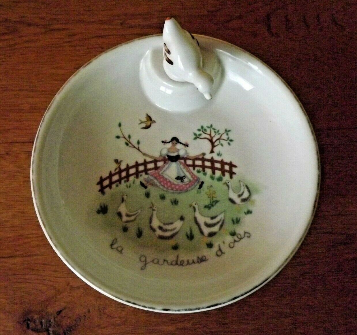 Délicieux Français Vintage Limoges Geese Lady Baby Warming Bowl & Stopper - Français. Bol Chauffant 