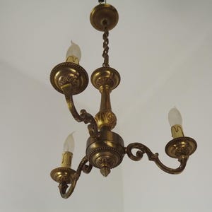 French Antique Art Nouveau Style 3 Light Quality Bronze Chandelier - French Antique Lighting. Bronze Chandelier. Period Lighting.