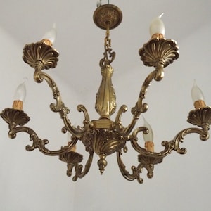Rerserved Tracy Vintage French 6 Light Traditional Mid Century Quality Bronze Chandelier - French Vintage Lighting.Bronze Chandelier.