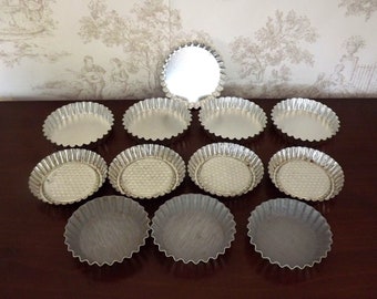 Set of 12 Assorted Vintage French Patisserie Tart Tins 3 Different Designs - Vintage French. Tartlet Tins. Baking Tins. Assorted Baking Tins