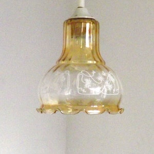 French Vintage Signed Vianne Amber Glass Ceiling Light – Floral Frilled Elegance -French Vintage Lighting. Signed Ceiling Light.