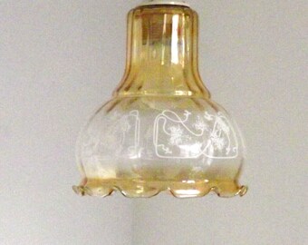 French Vintage Signed Vianne Amber Glass Ceiling Light – Floral Frilled Elegance -French Vintage Lighting. Signed Ceiling Light.