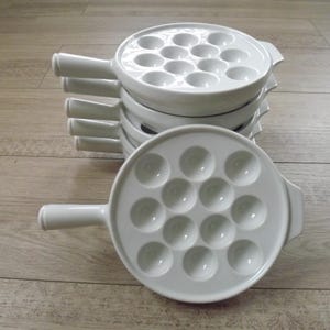 Set of 6 White 12 Well Escargot Pots With Carry Handles By Pillivuyt France - French Cookware. 12 Well Snail Pots; White Porcelain Snail Pot