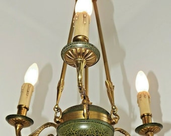 Fabulous Antique French Bronze 3 Light Empire Chandelier With Arrow Details - French Antique Lighting. 3 Light Empire Arrow Chandelier.
