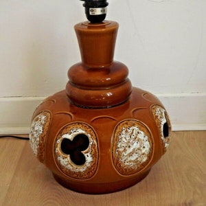 French Vintage Retro 1960s Ceramic Floor Standard Lamp Base Brown & Cream - French Vintage Lighting. Floor Lamp Base. Glazed Ceramic Base.