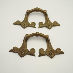 Matching Pair French Antique Old French Solid Brass Furniture Handles - French Antique. Brass Furniture Handles. Brass Drawer Handles.