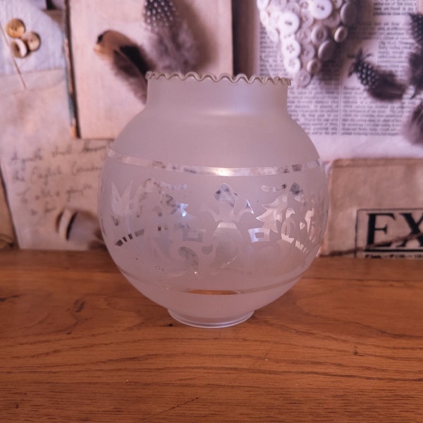 French Vintage Mid Century Decorative Replacement Shade - Vintage White Opaque And Clear Glass Replacement Shade For Chandelier/Lantern