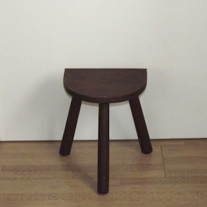 Vintage French Traditional Wooden 3 Legged Milking Stool – D-Shaped Seat - French Vintage Stool. Country Decoration. French Country Stool.