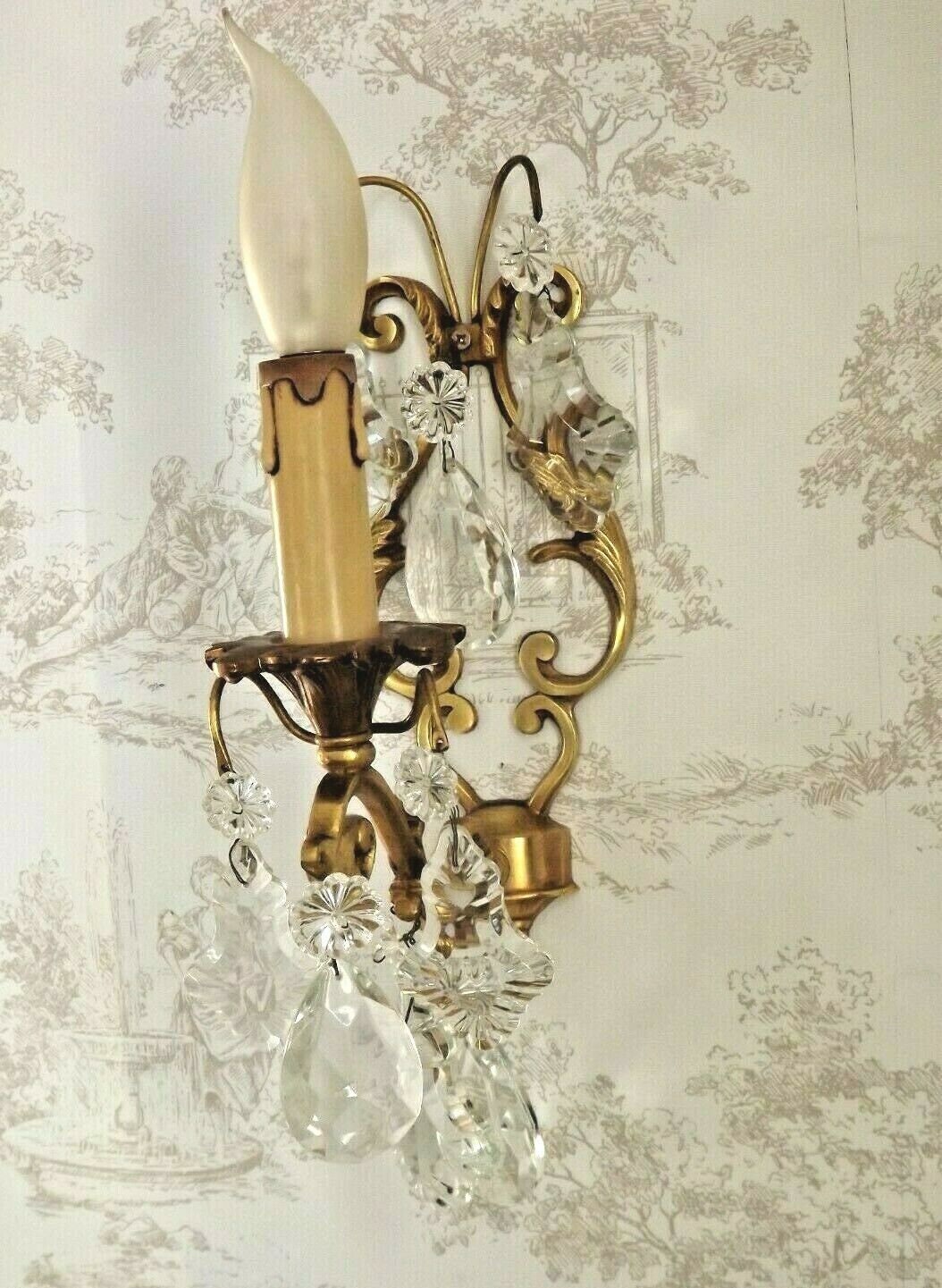 Belle Applique Murale Vintage Français Single Crystal avec Plaque Arrière Ouverte - Éclairage Vintag