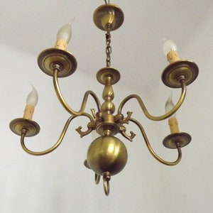 Stylish Vintage French 5 Light Bronze Effect Metal Flemish Style Chandelier- Vintage Lighting. Flemish Chandelier. Brozed Effect Chandelier.