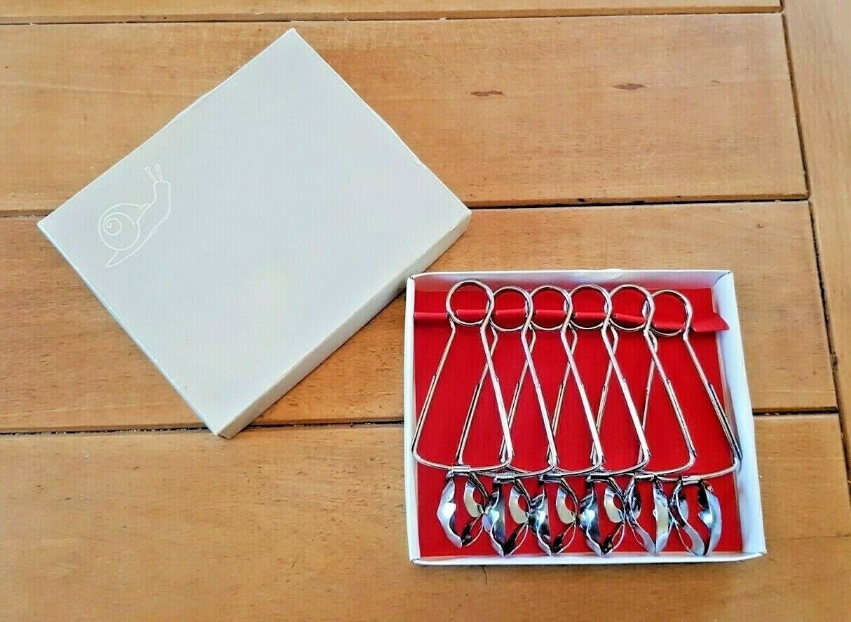 Coffret de 6 Français Vintage Silver Metal Escargot Tongs - Vintage Ustensiles. Mangeant Des Pinces.