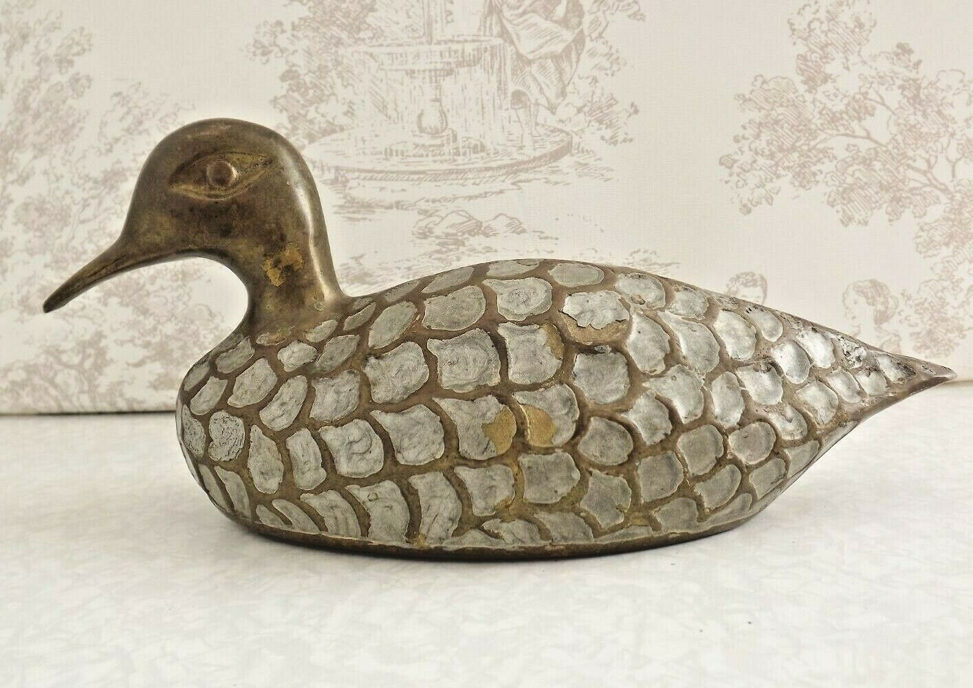 Vintage Français Ornement Décoratif de Canard en Laiton Lourd avec Détails d'émail - Ornemental. Can