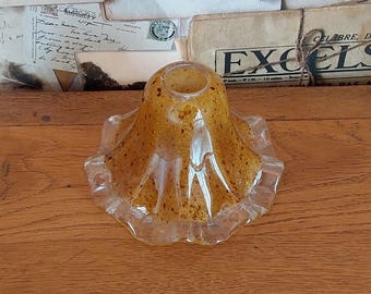 French Vintage Brown Coloured Replacement Shade - Vintage Decorative Coloured Glass Replacement Shade With Frilled Edge And Speckled Detail.